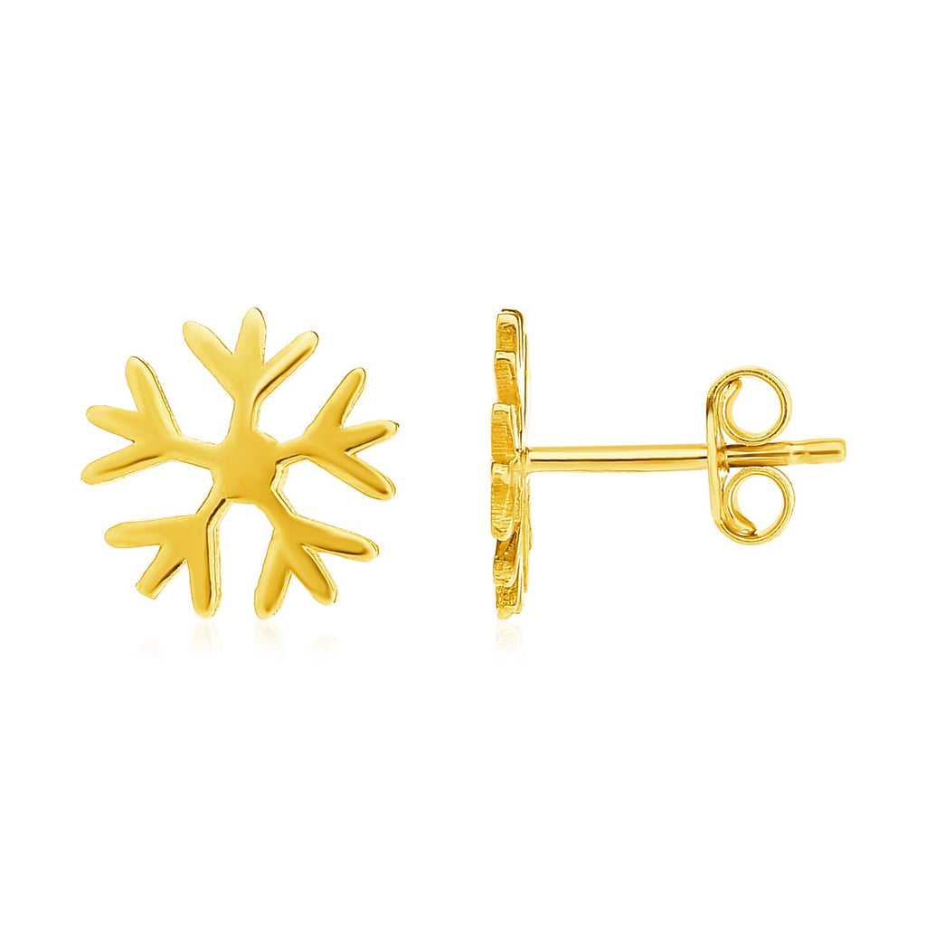 14k Yellow Gold Post Earrings with Snowflakes-rx47484