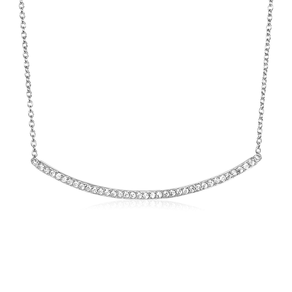 Sterling Silver Curved Bar Necklace with Cubic Zirconias-rx96579-18