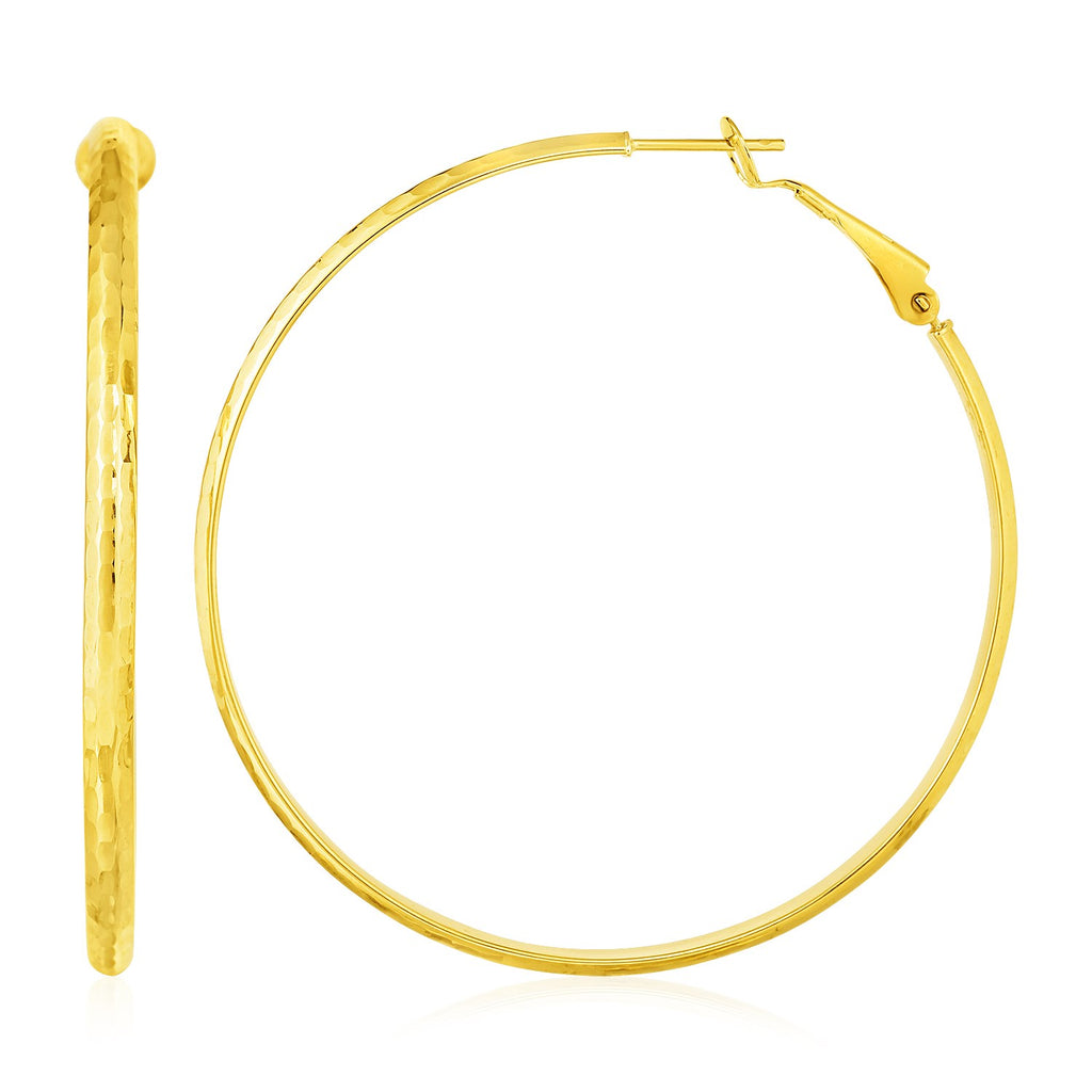 14k Yellow Gold Large Textured Round Hoop Earrings-rx30296