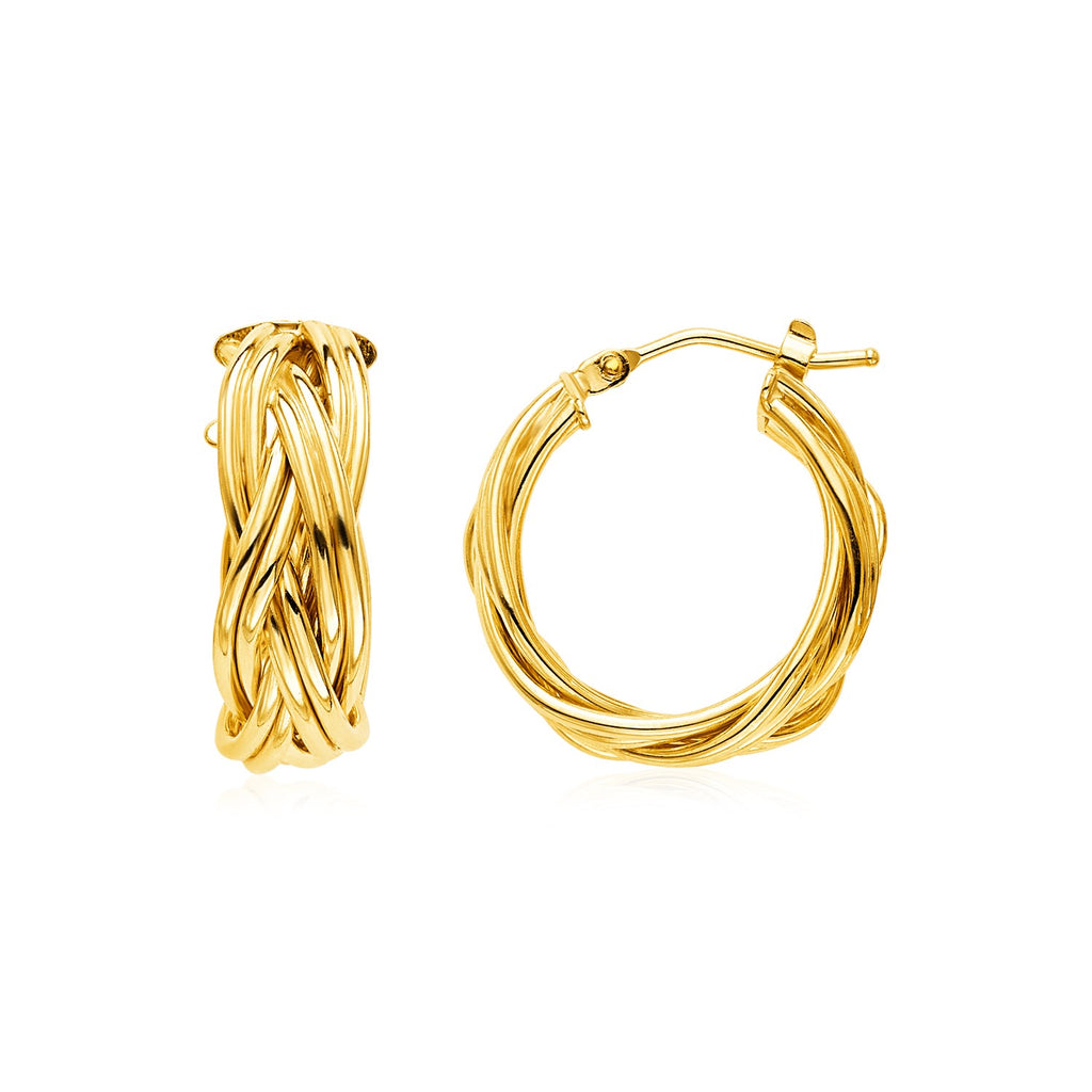 14k Yellow Gold Braided Hoop Earrings-rx33714