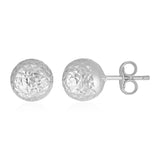 14k White Gold Ball Earrings with Crystal Cut Texture-rx46633