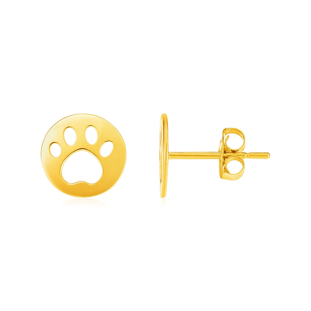 14k Yellow Gold Post Earrings with Paw Prints-rx36662
