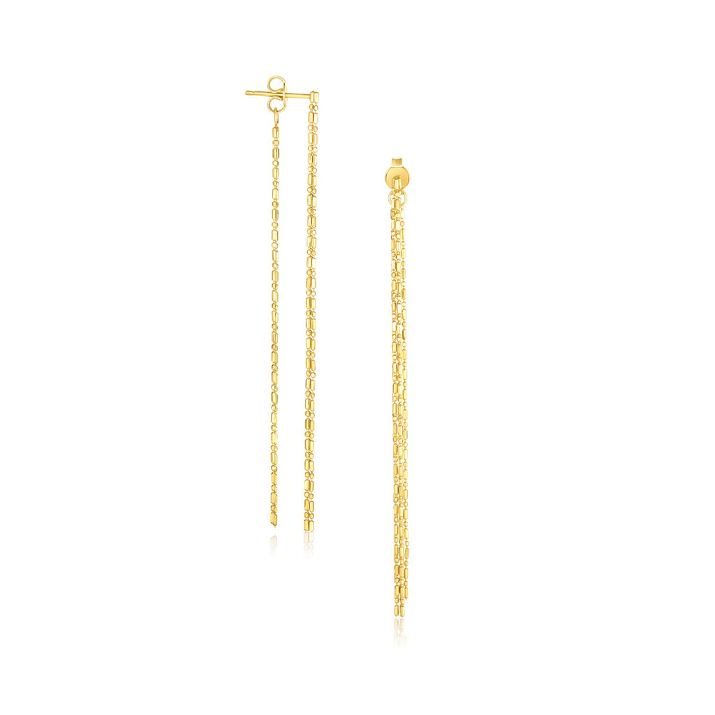 14k Yellow Gold Double Chain Strand Drop Earrings-rx39292