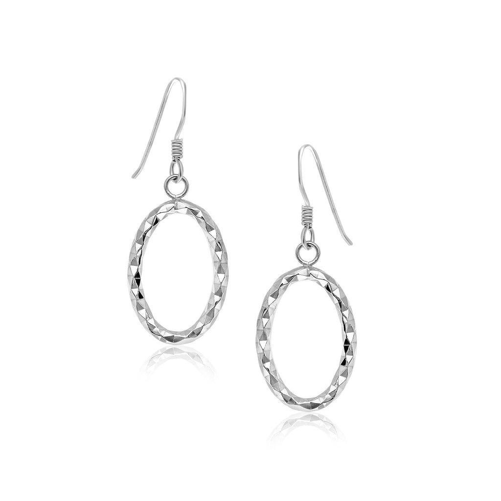 Sterling Silver Open Oval Drop Earrings with Textured Design-rx38459