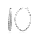 Sterling Silver Oval Textured Finish Oval Hoop Earrings-rx59534