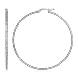 14k White Gold Large Textured Hoop Earrings (50mm Diameter) (1.5mm)-rx60489