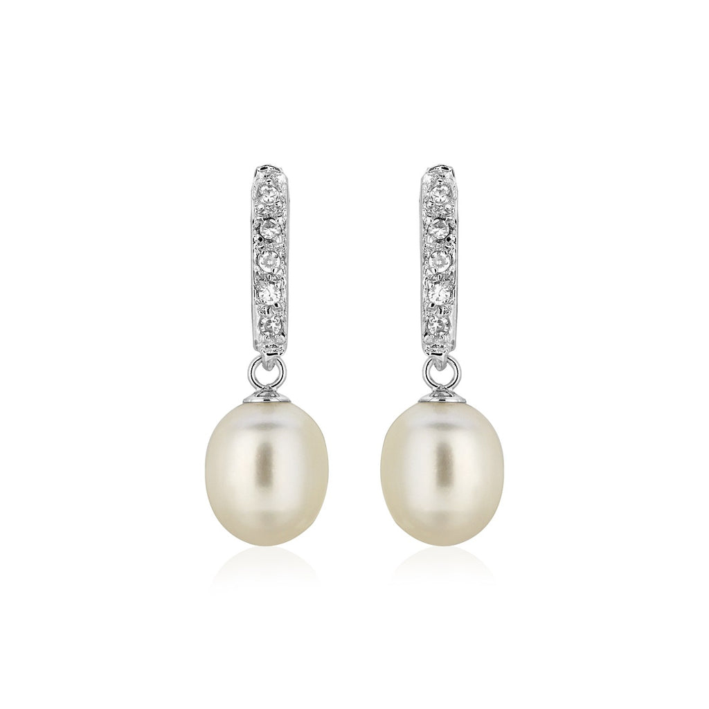 Sterling Silver Earrings with Freshwater Pearls and Cubic Zirconias-rx79684