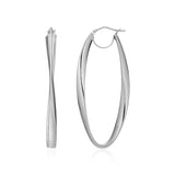 14k White Gold Twist Motif Oval Shape Hoop Earrings-rx87273