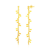14k Yellow Gold Long Leaf Motif and Chain Post Earrings-rx19430