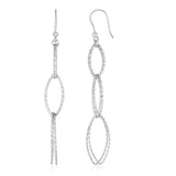 Sterling Silver Textured Interlocking Marquise Motif Dangle Earrings-rx57677