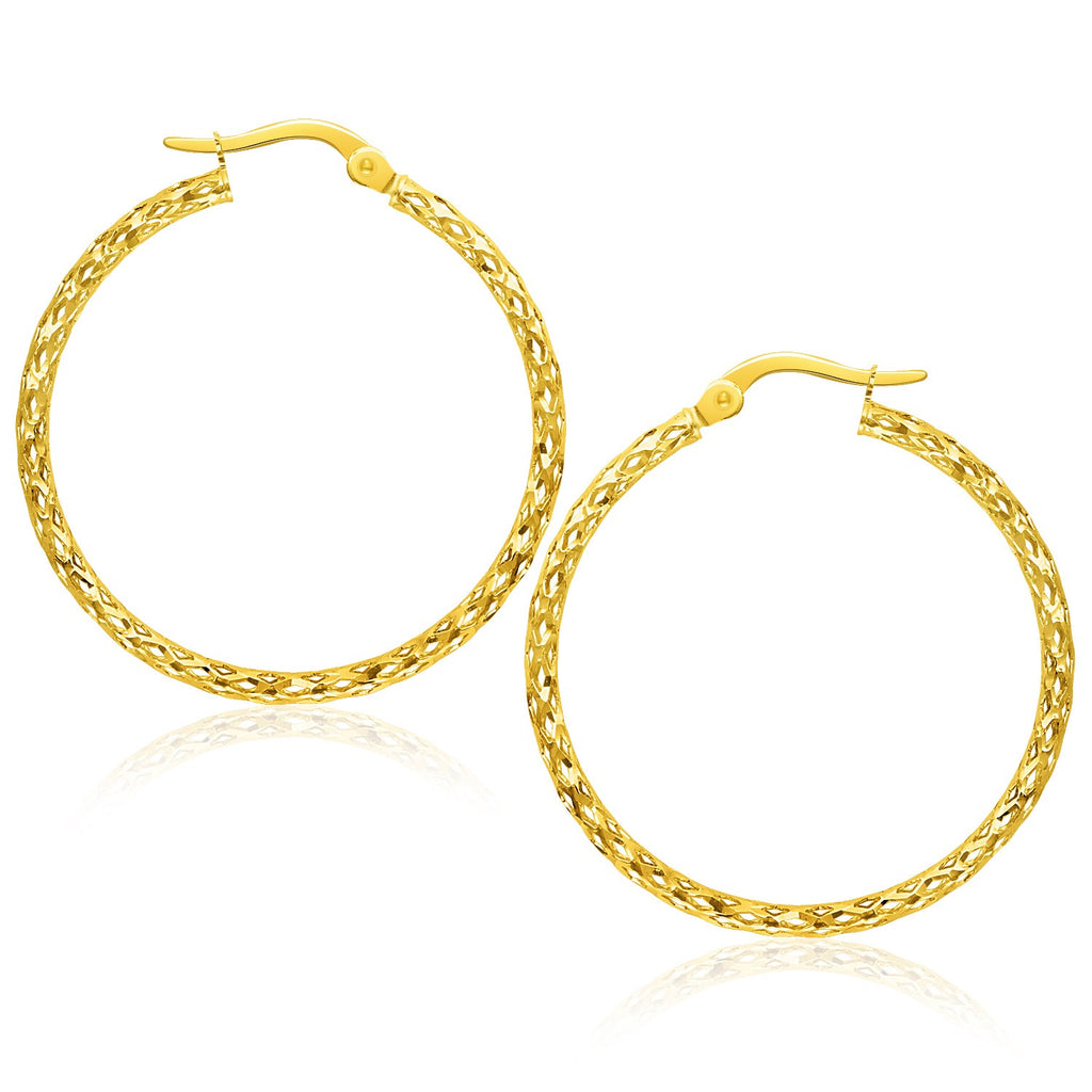 14k Yellow Gold Textured Large Hoop Earrings-rx74308