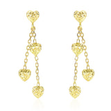 14k Yellow Gold Puffed Heart Diamond Cut Chain Dangling Earrings-rx24336