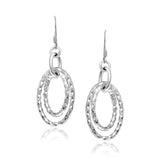 Sterling Silver Textured Dual Open Oval Style Dangling Earrings-rx99682