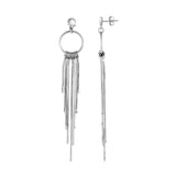 Earrings with Circles and Wire Tassels in Sterling Silver-rx10867