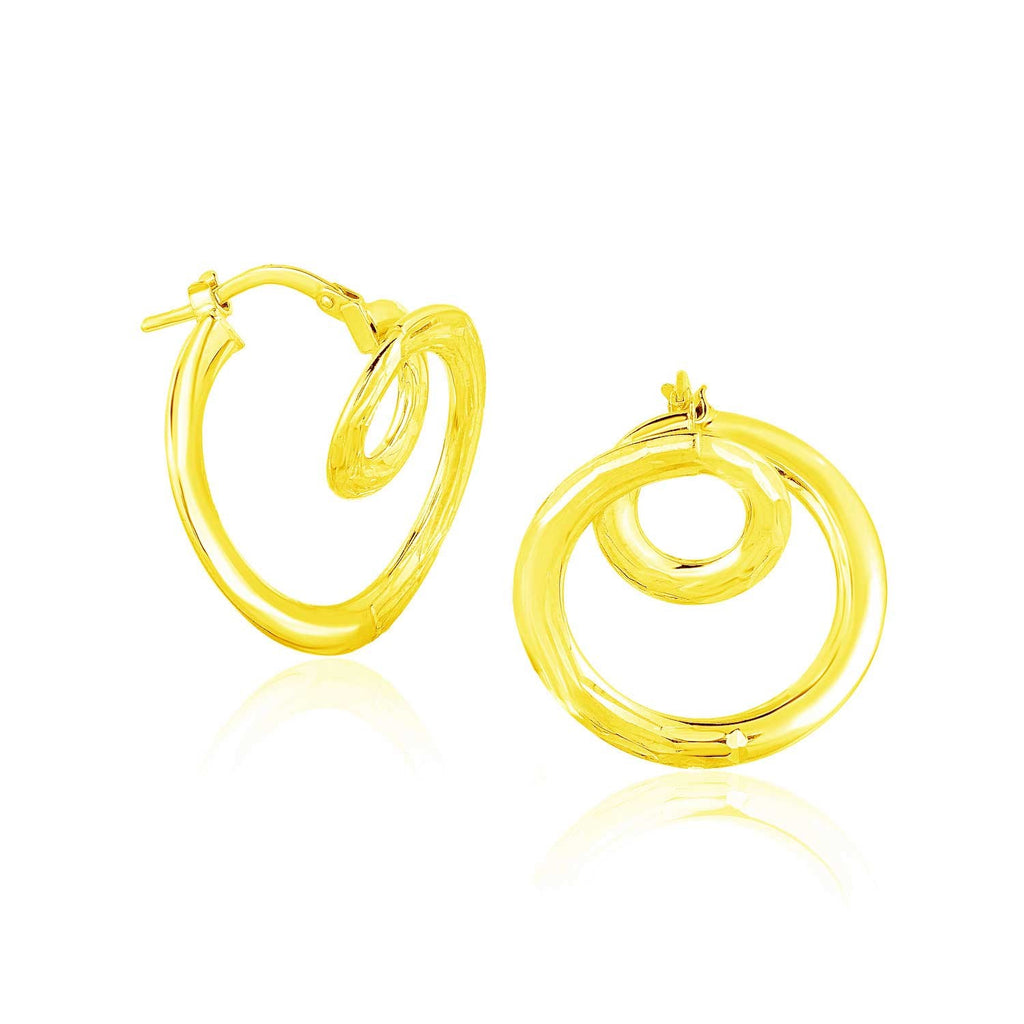 14k Yellow Gold Textured Coil Style Hoop Earrings-rx38655