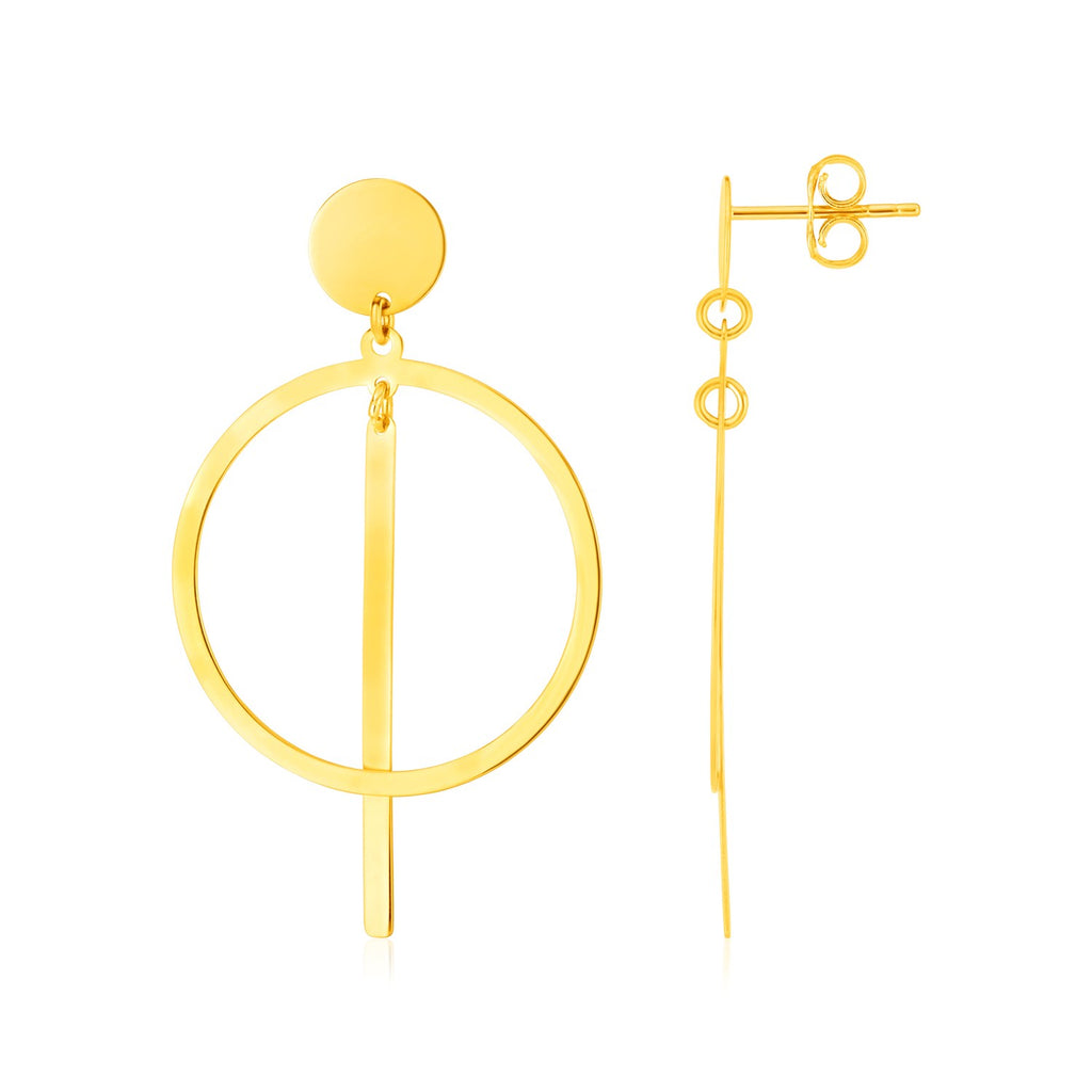 14K Yellow Gold Polished Circle and Bar Earrings-rx43365