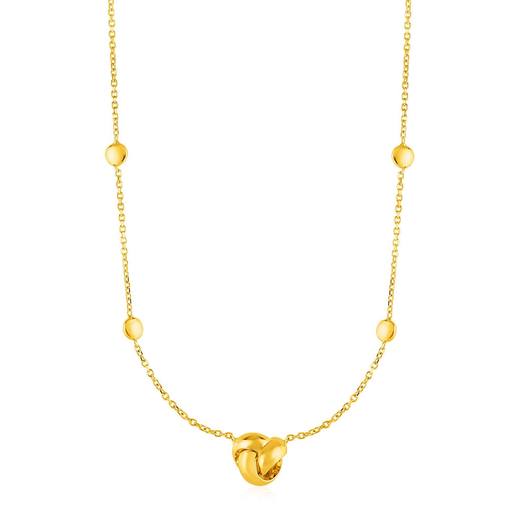 Station Necklace with Love Knot and Round Beads in 14k Yellow Goldrx76544-17-rx76544-17
