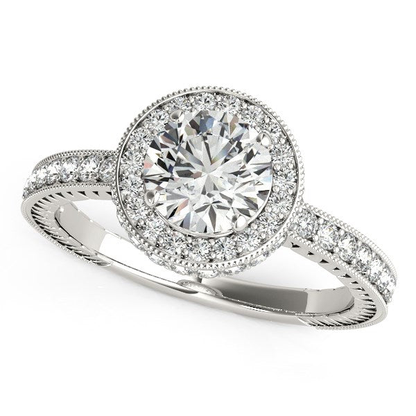 14k White Gold Milgrain Border Diamond Pave Engagement Ring (1 1/2 cttw)-rxd86869y28bt