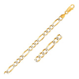 7.0mm 14K Yellow Gold Solid Pave Figaro Chain-rx19991-26