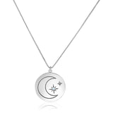 Sterling Silver 18 inch Necklace with Engraved Moon and Stars and Diamonds-rx46846-18