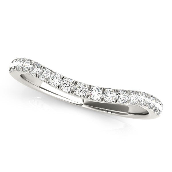 14k White Gold Pave Set Round Diamond Curved Wedding Band (1/4 cttw)-rxd59744y28bt