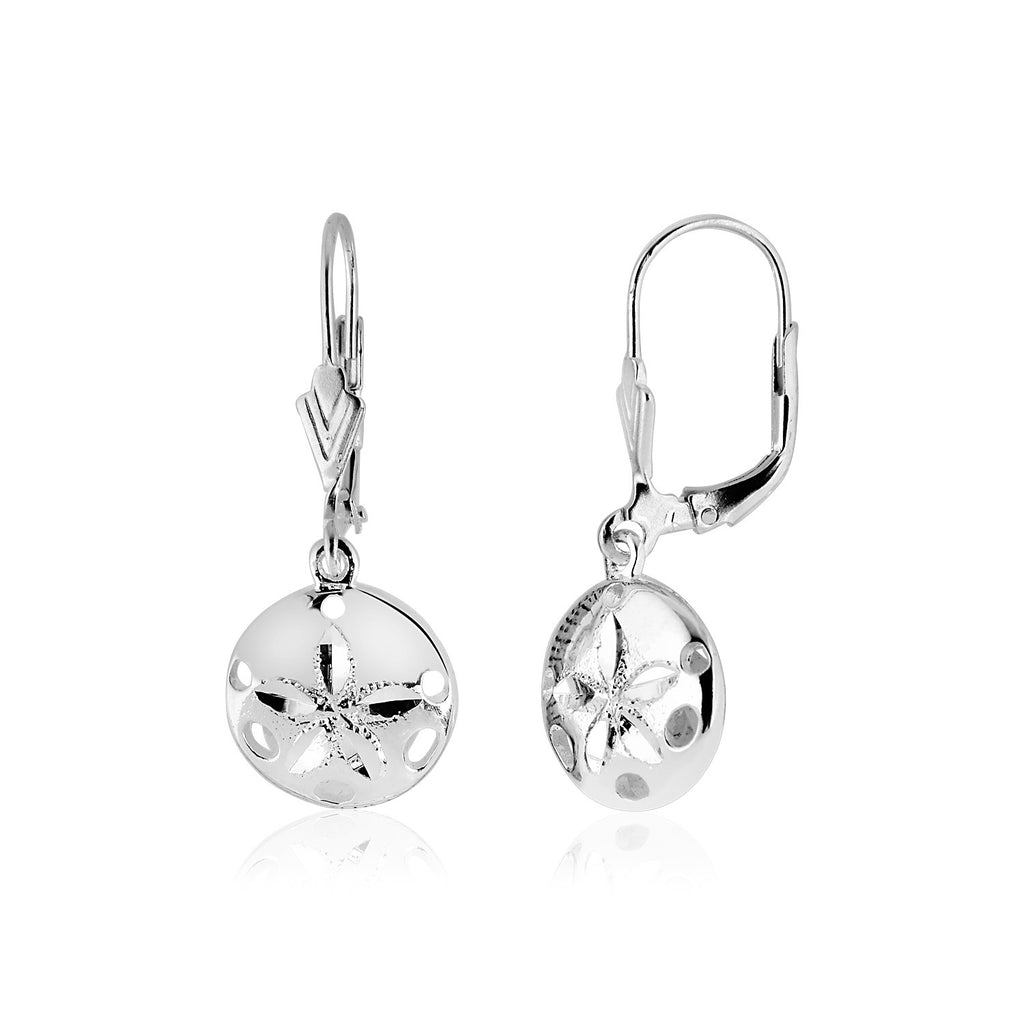 Sterling Silver Polished Sand Dollar Dangle Earrings-rx60409