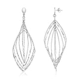 Sterling Silver Textured Leaf Motif Dangle Earrings-rx69437