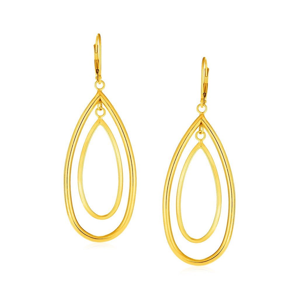 14k Yellow Gold Earrings with Teardrop Dangles-rx69660