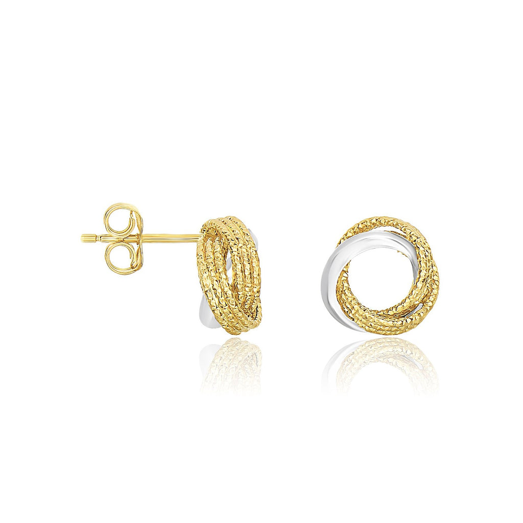 14k Two-Tone Gold Multi-Textured Open Circle Style Entwined Earrings-rx76096