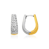 14k Two-Tone Gold Oval Diamond Cut Textured Earrings-rx77506