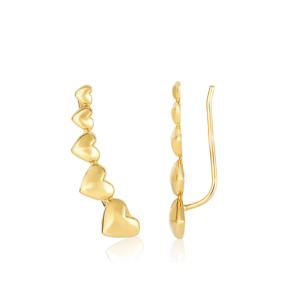 14k Yellow Gold Graduated Heart Climber Style Stud Earrings-rx6369