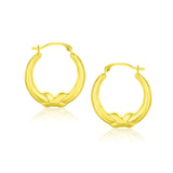 10k Yellow Gold X Motif Round Shape Hoop Earrings-rx30943