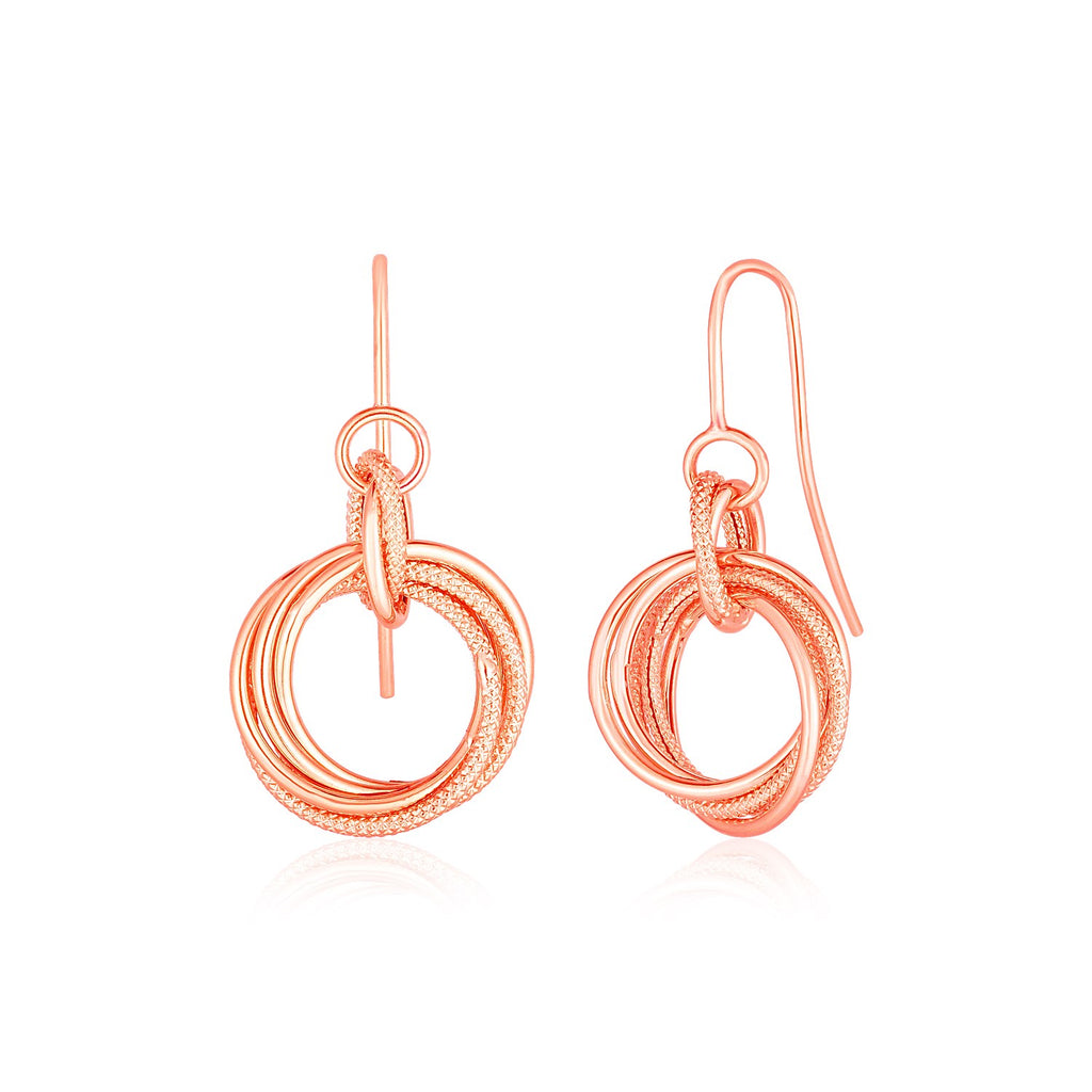 14k Rose Gold Earrings with Interlocking Circle Dangles-rx58304