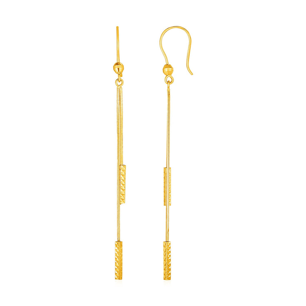 Textured Bar Long Drop Earrings in 14k Yellow Gold-rx40646