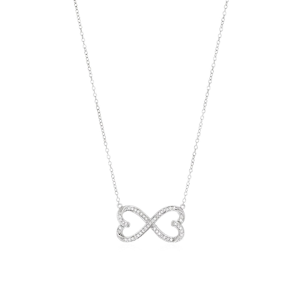 Double Heart Infinity Necklace with Cubic Zirconia in Sterling Silver-rx40648-18