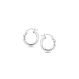 Sterling Silver Polished Hoop Style Earrings with Rhodium Plating (15mm)-rx75680
