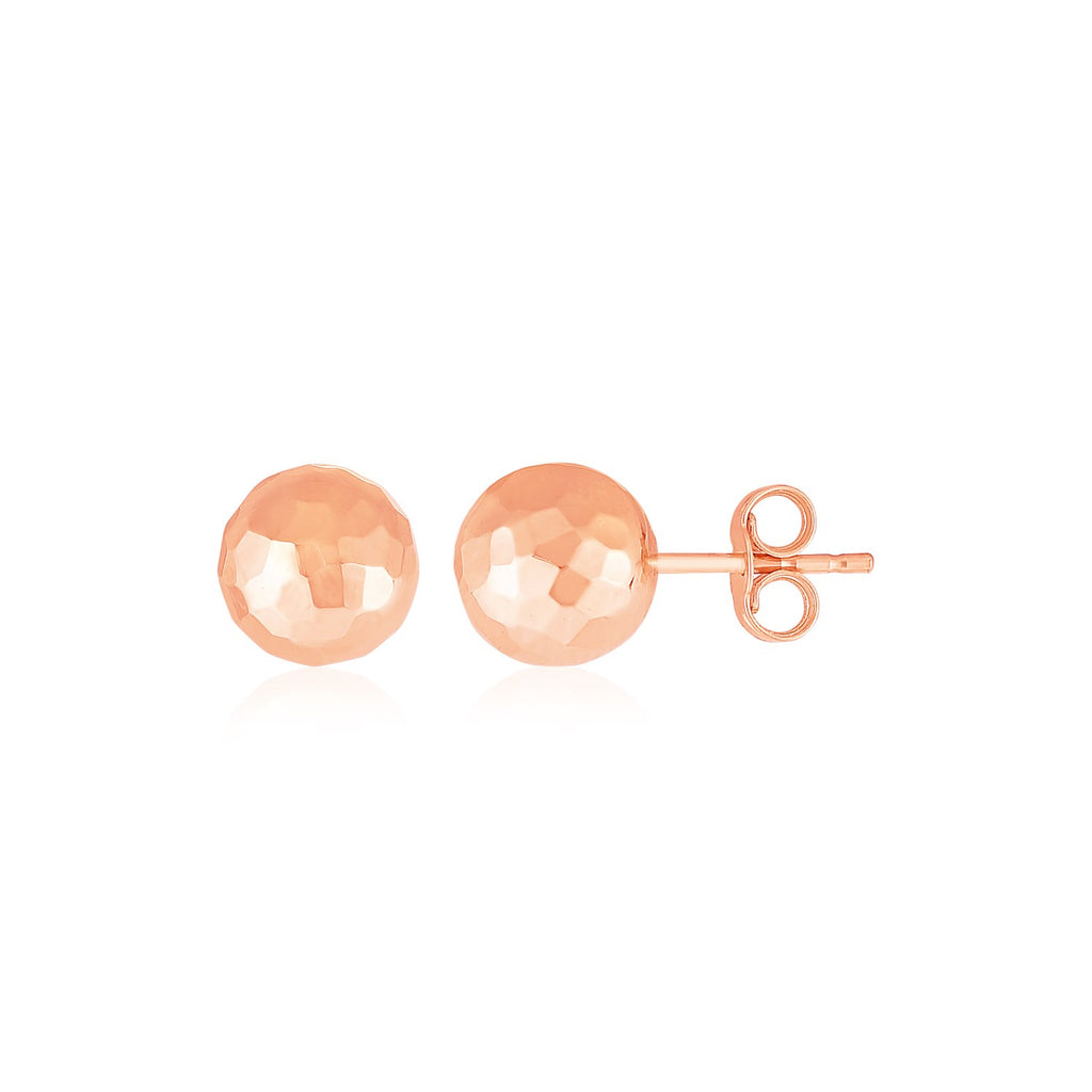14k Rose Gold Ball Earrings with Faceted Texture-rx90645