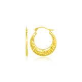 10k Yellow Gold Graduated Textured Hoop Earrings-rx93459