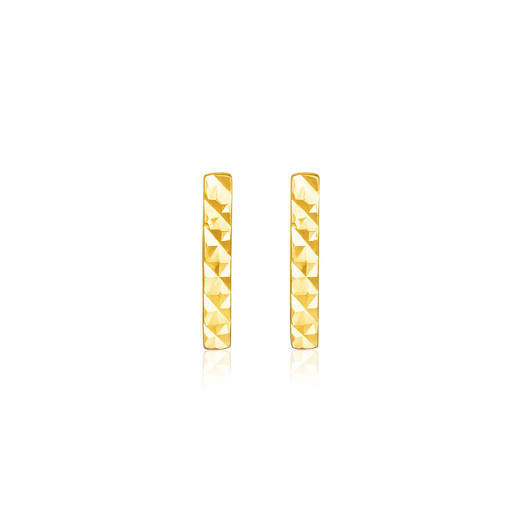 14k Yellow Gold Textured Bar Earrings-rx96996