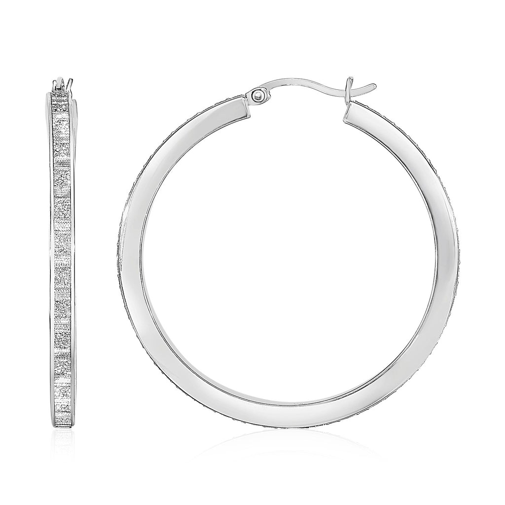 Glitter Textured Square Tube Hoop Earrings in Sterling Silver-rx2930