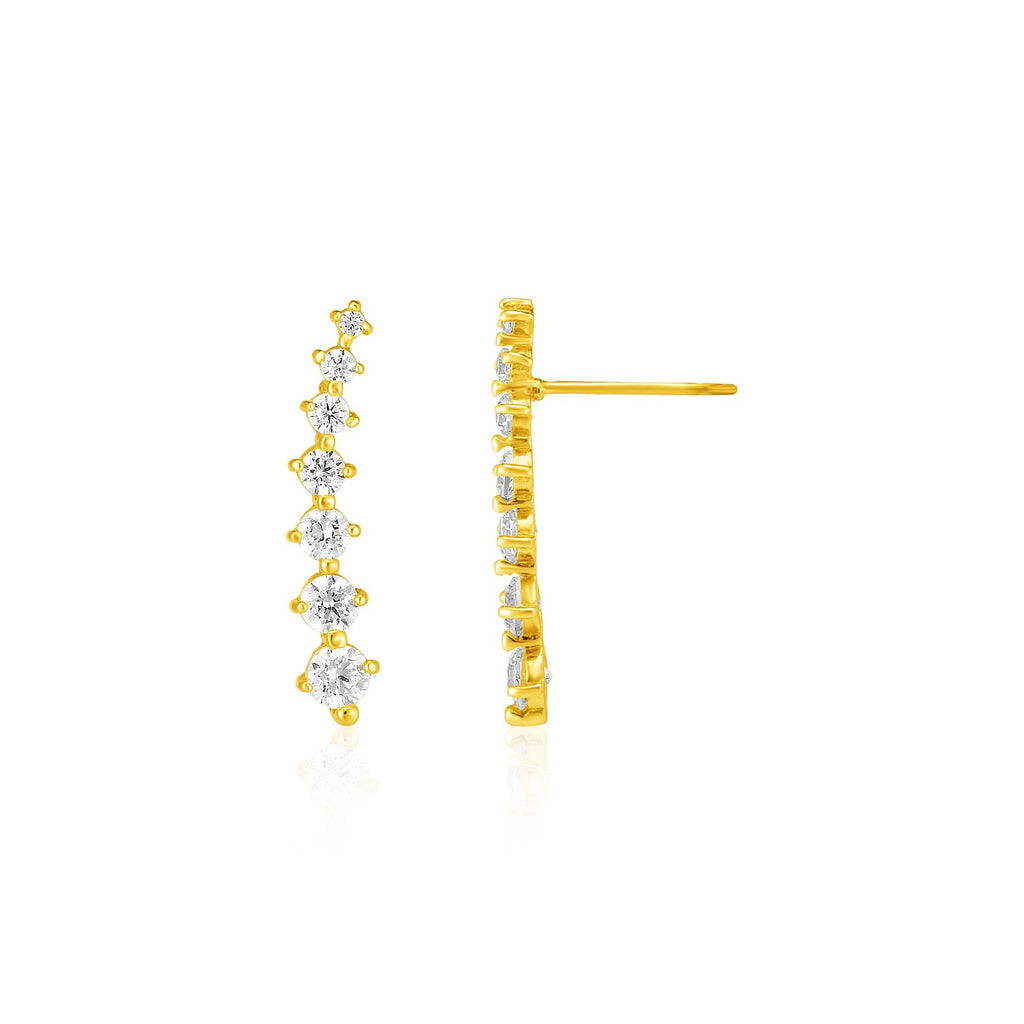14k Yellow Gold Climber Post Earrings with Cubic Zirconias-rx4238