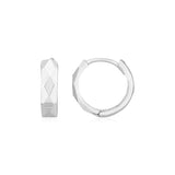 14K White Gold Diamond Motif Faceted Huggie Earrings-rx6988