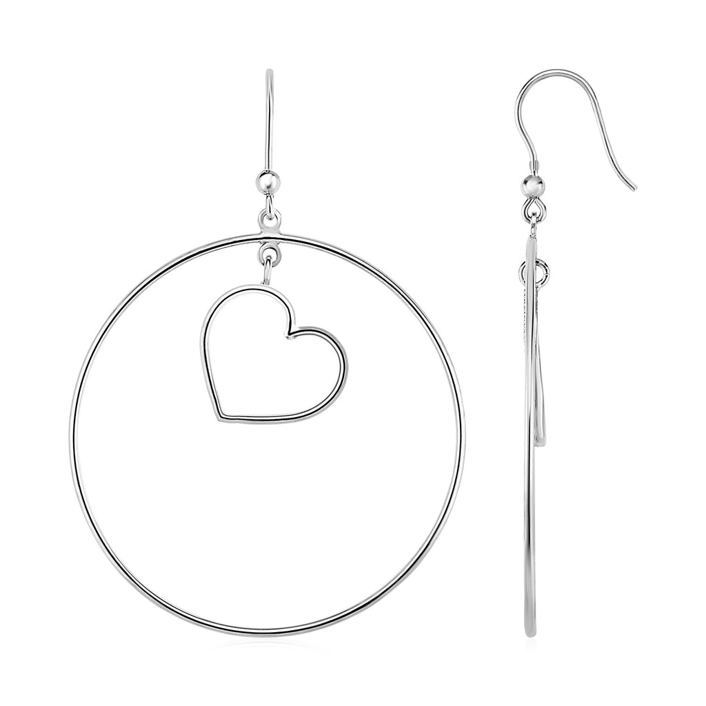 Earrings with Polished Circle and Heart Drops in Sterling Silver-rx8376