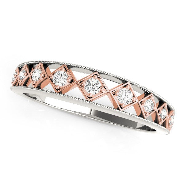 14k White Gold And Rose Gold Unique Diamond Wedding Band (1/10 cttw)-rxd33479y28bt