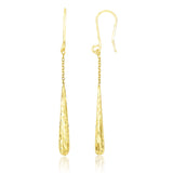 14k Yellow Gold Long Chain Drop Earrings with Diamond Cut Teardrops-rx96507