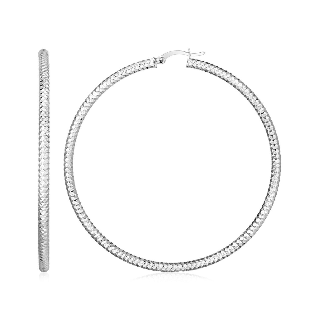 Sterling Silver Large Hoop Earrings with Braid Texture-rx72966