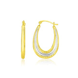 10k Two-Tone Gold Graduated Textured Oval Hoop Earrings-rx86062