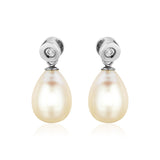 Sterling Silver Earrings with Pear Shaped Freshwater Pearls and Cubic Zirconias-rx57973