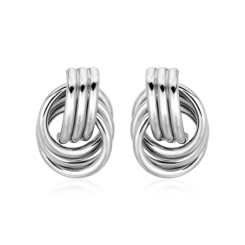 Polished Love Knot Earrings with Interlocking Rings in Sterling Silver-rx65457