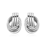 Polished Love Knot Earrings with Interlocking Rings in Sterling Silver-rx65457